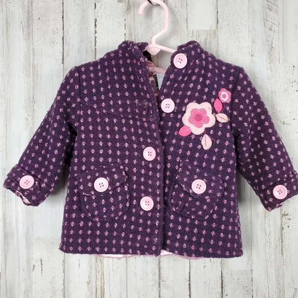 Young Hearts Floral Button Peacoat Purple 12 mths
